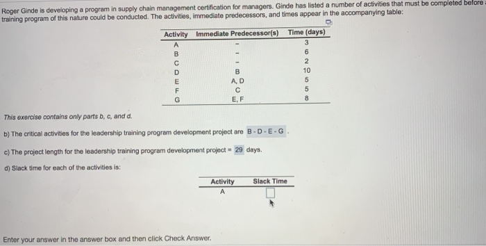 please calculate slack time for each activity