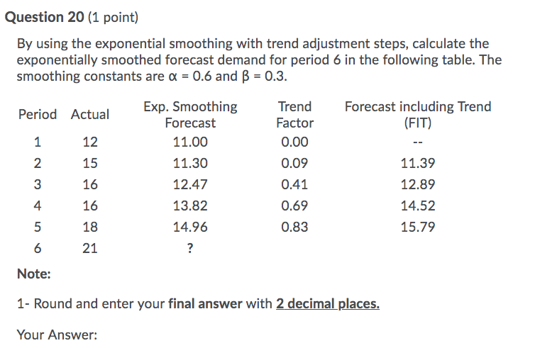 Question 20 (1 point) By using the exponential
