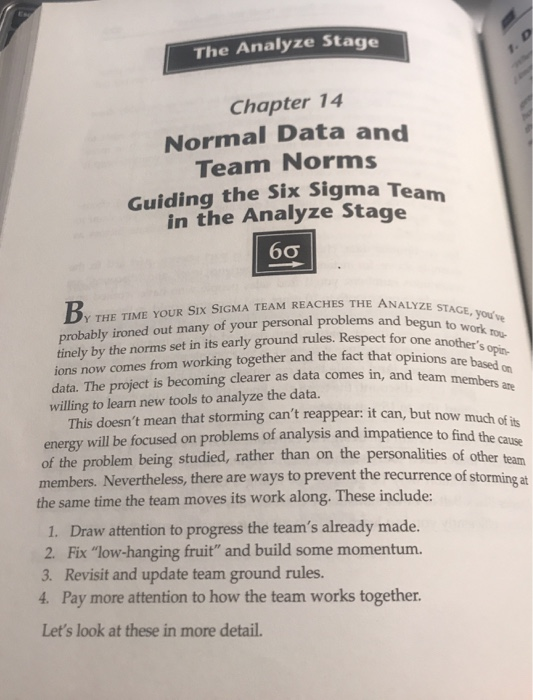 The Analyze Stage Chapter 14 Normal Data and Team