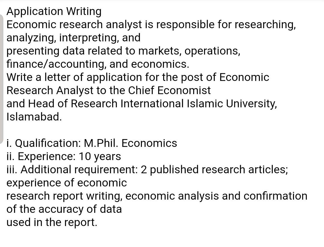 Application Writing Economic research analyst is