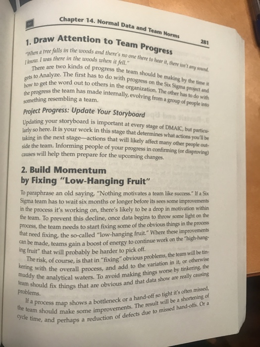 The Analyze Stage Chapter 14 Normal Data and Team