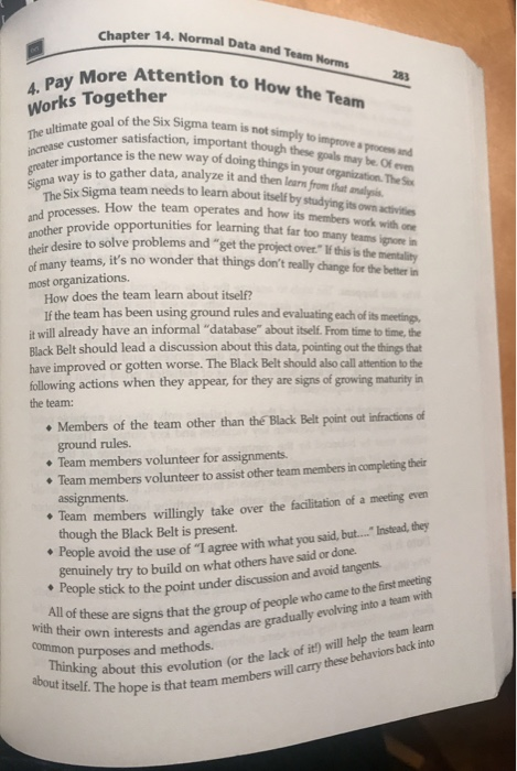 The Analyze Stage Chapter 14 Normal Data and Team