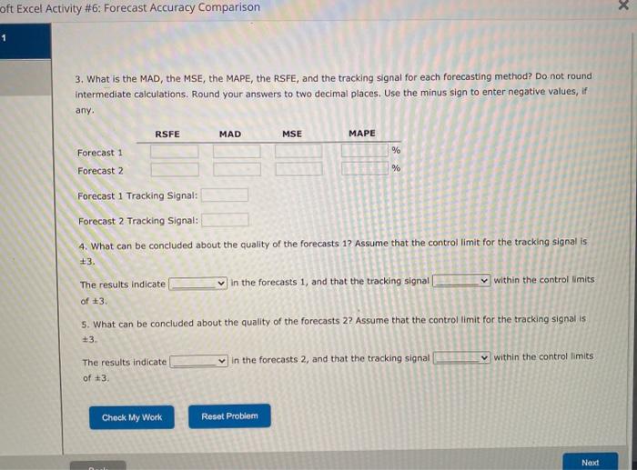 oft Excel Activity #6: Forecast Accuracy