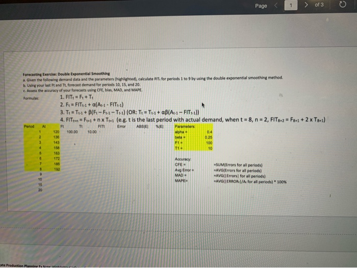 Page 1 of 3 Forecasting Exercise: Double