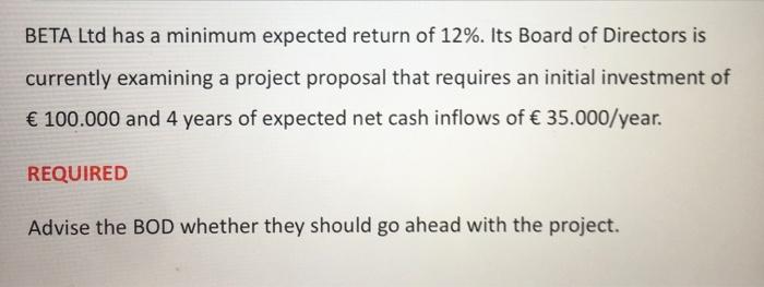 BETA Ltd has a minimum expected return of 12%.