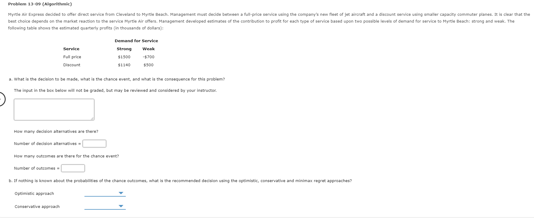 Problem 13-09 (Algorithmic) Myrtle Air Express