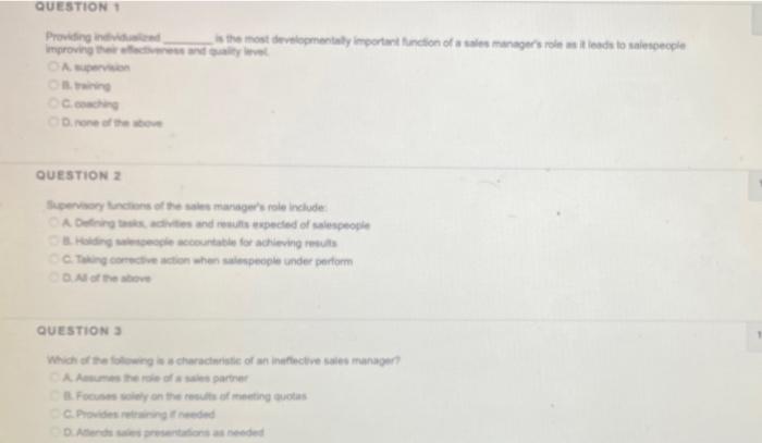 *Sales Management* QUESTION Providing in