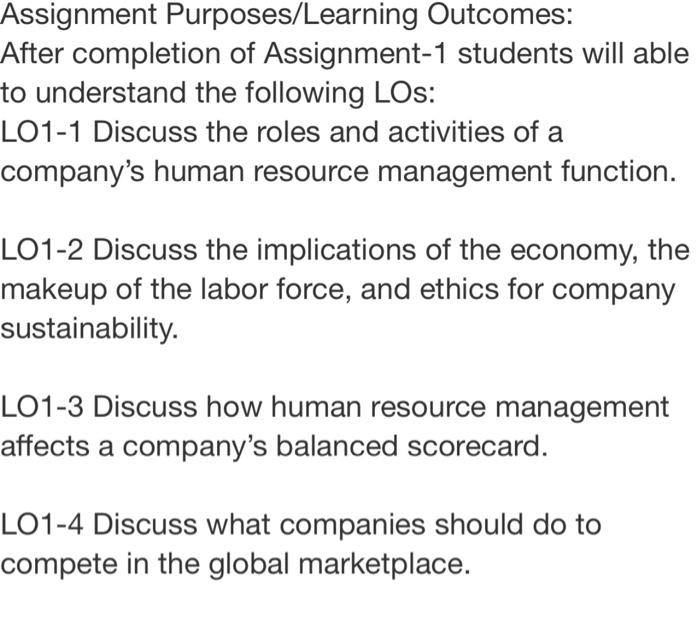 Assignment Purposes/Learning Outcomes: After