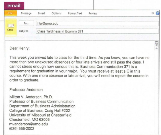 After arriving late to his business communication