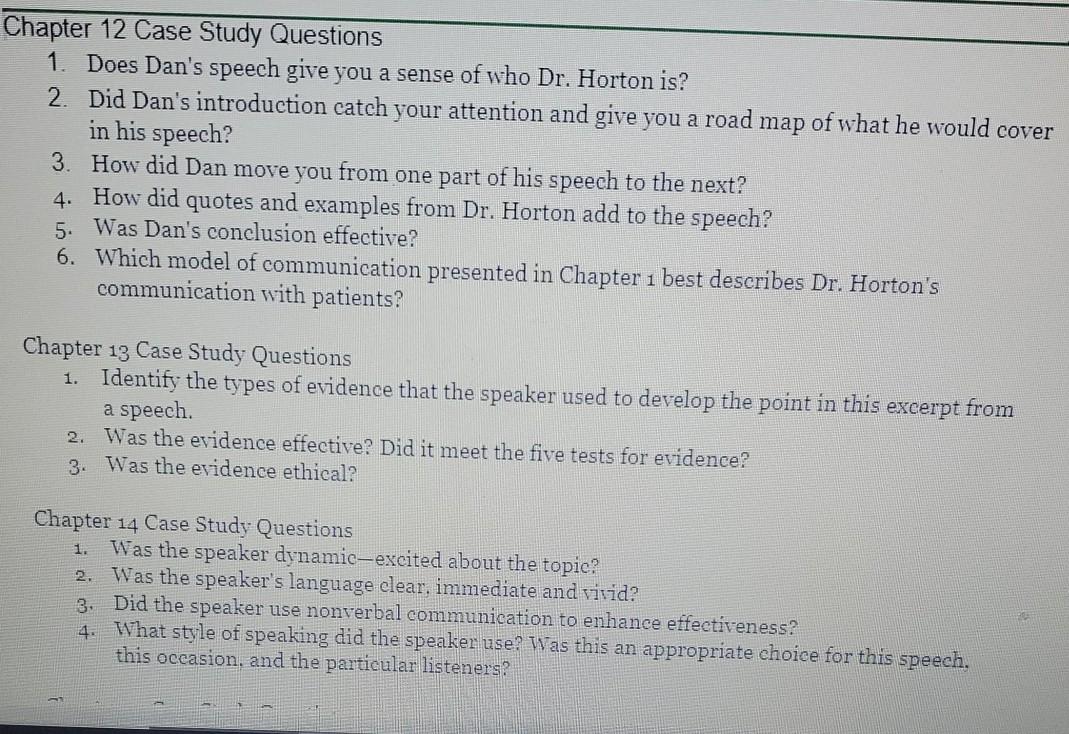 questions Chapter 12 Case Study Questions 1. Does