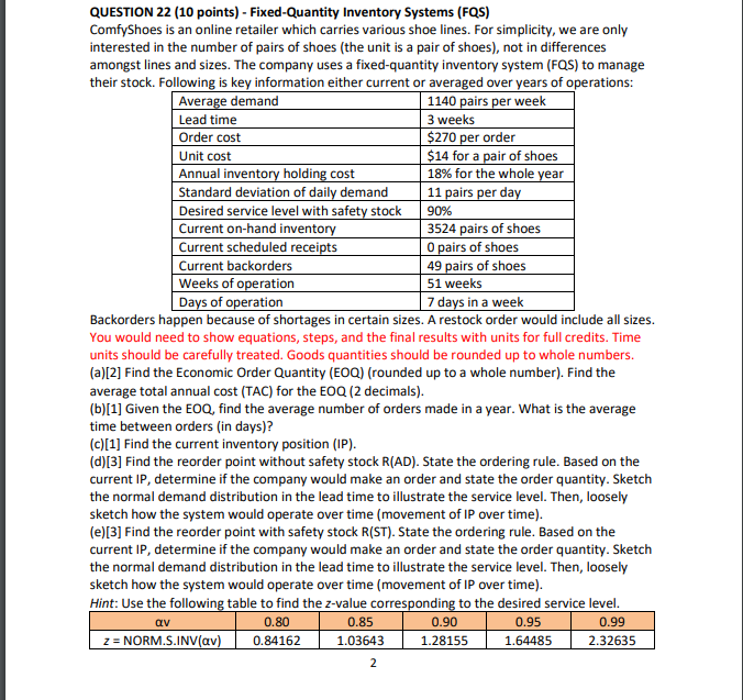 QUESTION 22 (10 points) - Fixed-Quantity