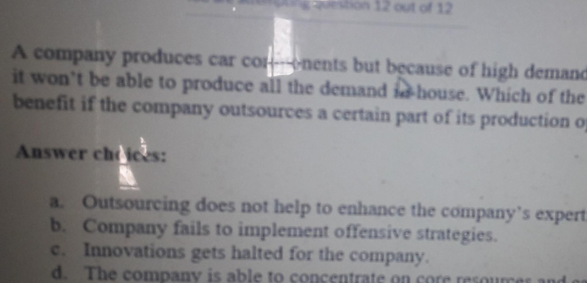 12 out of 12 A company produces car cok-nents but