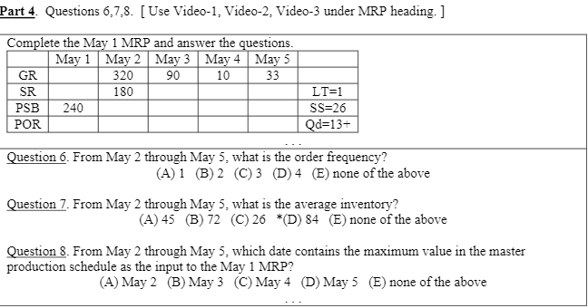 Part 4. Questions 6,7,8. [ Use Video-1, Video-2,