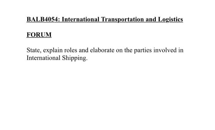 international logistics BALB4054: International