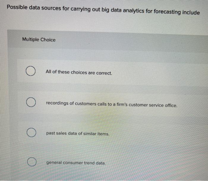 Possible data sources for carrying out big data