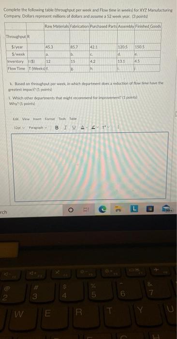 Complete the following table (throughput per week
