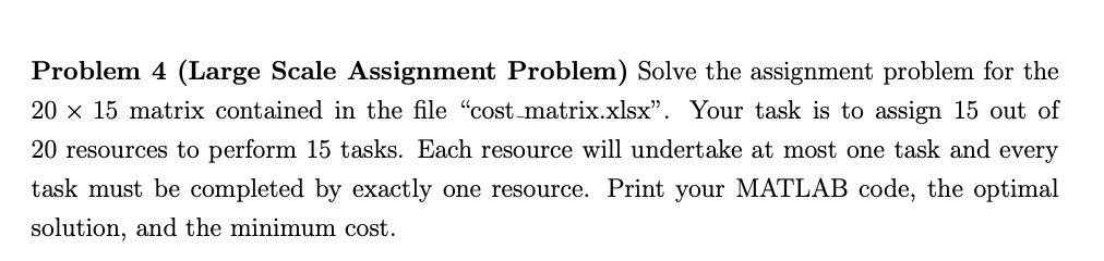 Problem 4 (Large Scale Assignment Problem) Solve