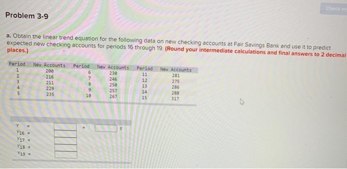 Problem 3.9 a. Obtain the linear trend equation