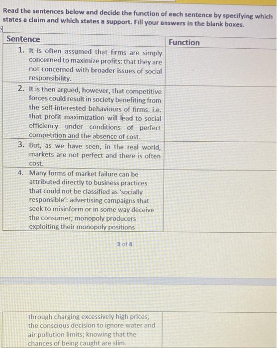 Read the sentences below and decide the function