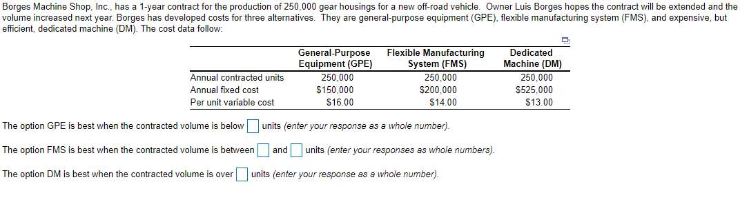 Borges Machine Shop, Inc., has a 1-year contract