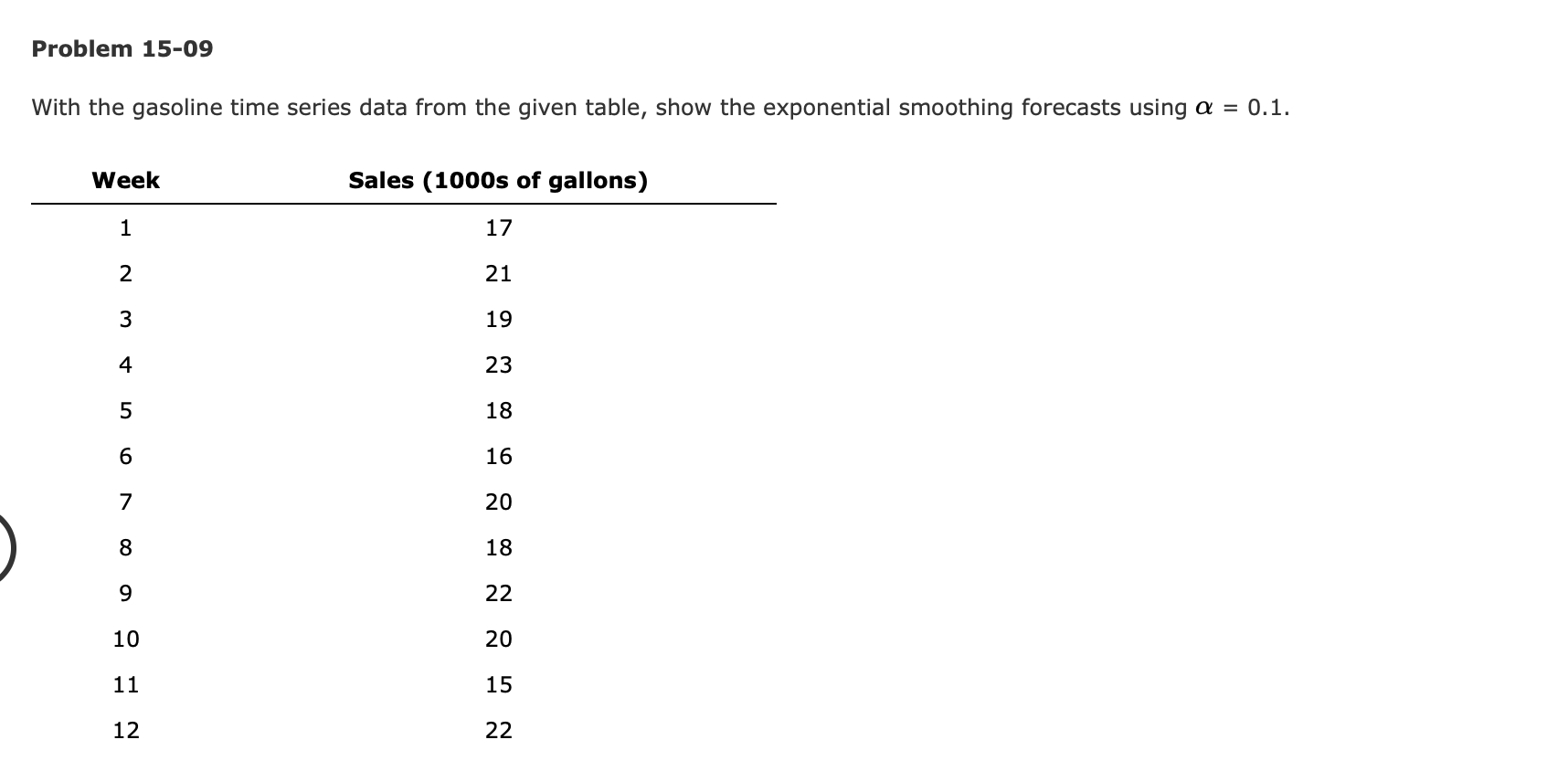 Problem 15-09 With the gasoline time series data