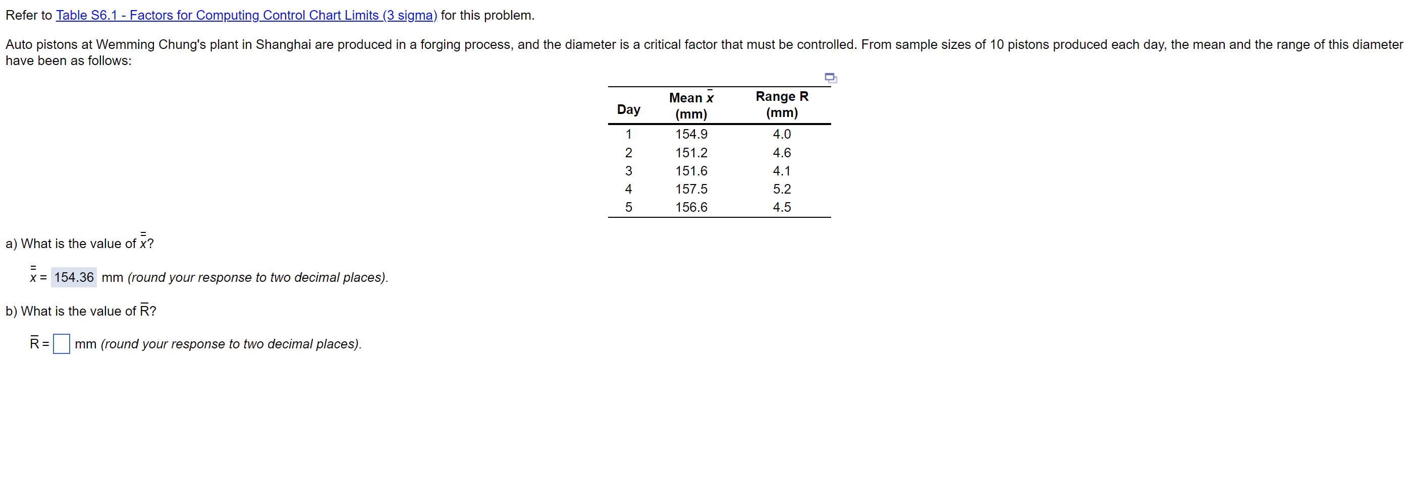 Refer to Table S6.1 - Factors for Computing