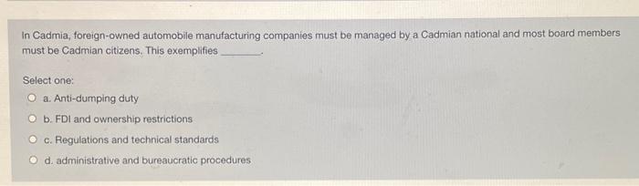 In Cadmia, foreign-owned automobile manufacturing