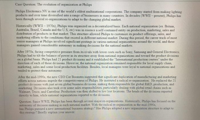 Case Question: The evolution of organization at