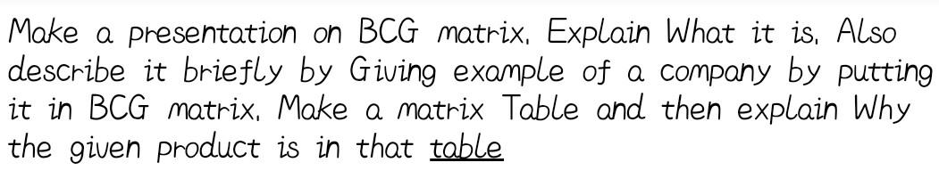 Make a presentation on BCG matrix, Explain what