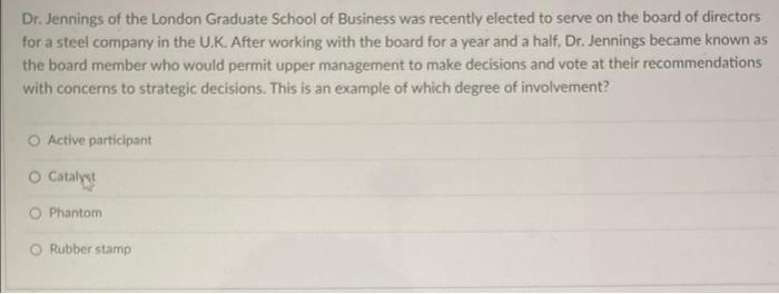 Dr. Jennings of the London Graduate School of