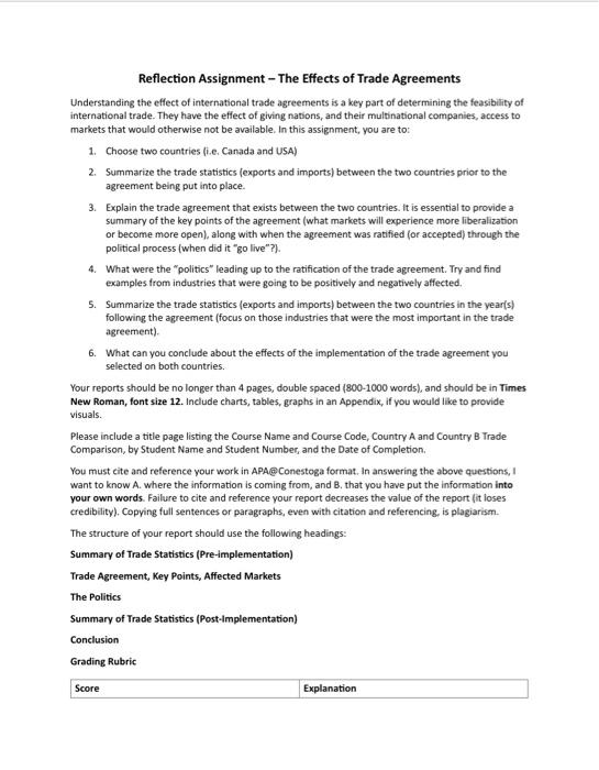 Reflection Assignment - The Effects of Trade