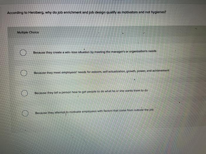 According to Herzberg, why do job enrichment and