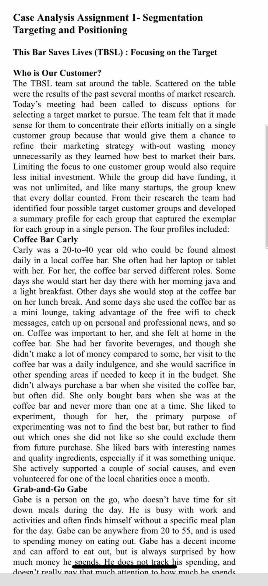 Case Analysis Assignment 1- Segmentation