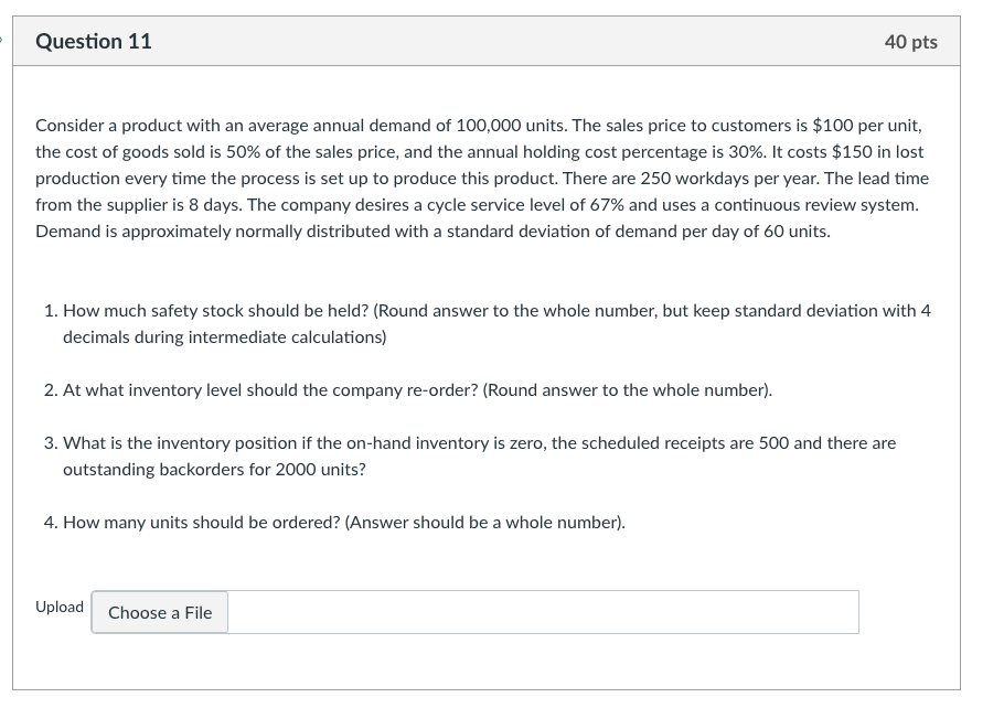 Question 11 40 pts Consider a product with an
