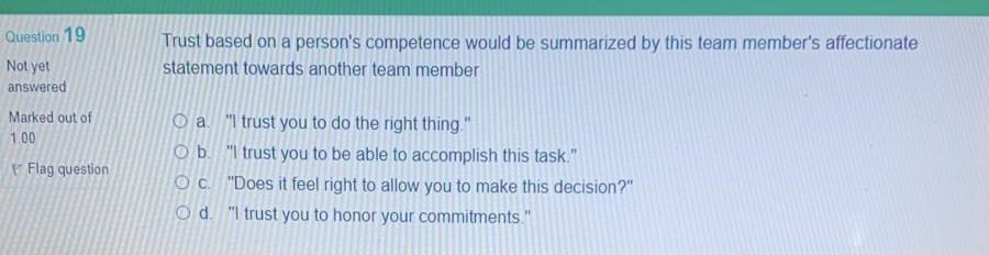 Question 19 Trust based on a person's competence