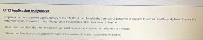 Ch12 Application Assignment Prepare a no more