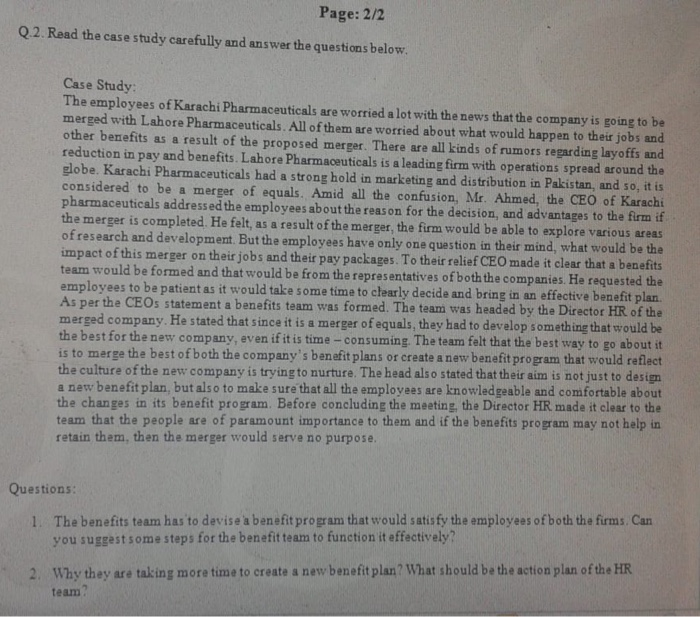 Page: 2/2 Q.2. Read the case study carefully and