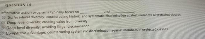 QUESTION 14 Affirmative action programs typically