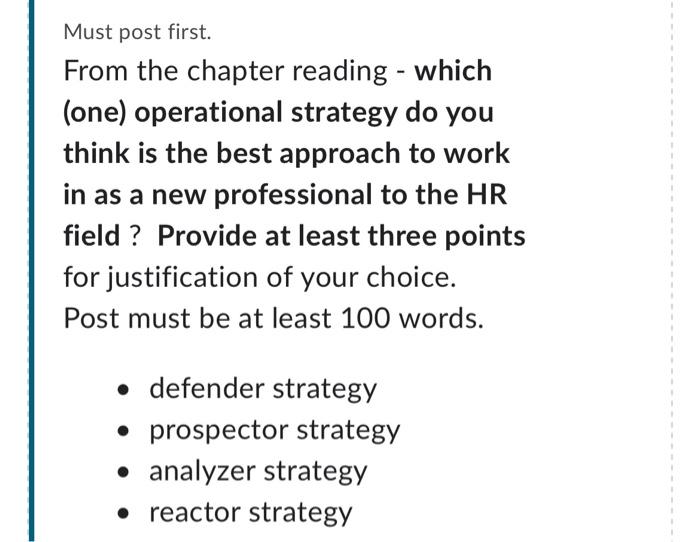 Must post first. From the chapter reading - which