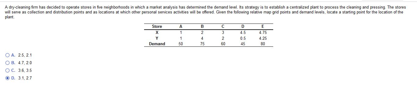 A dry-cleaning firm has decided to operate stores