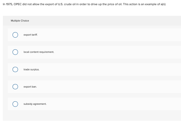 In 1975, OPEC did not allow the export of U.S.