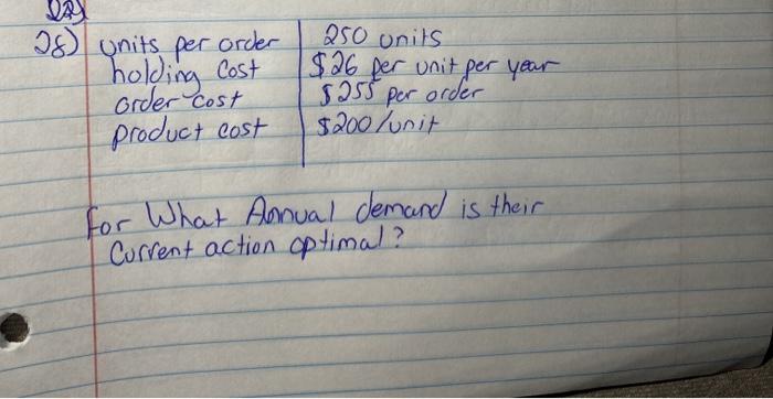 I8 units per order holding Cost order cost