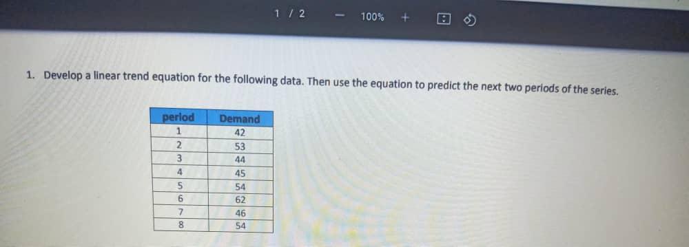1 / 2 100% + 1. Develop a linear trend equation