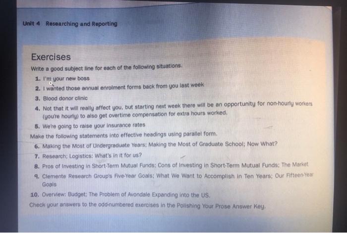 Unit 4 Researching and Reporting Exercises Write