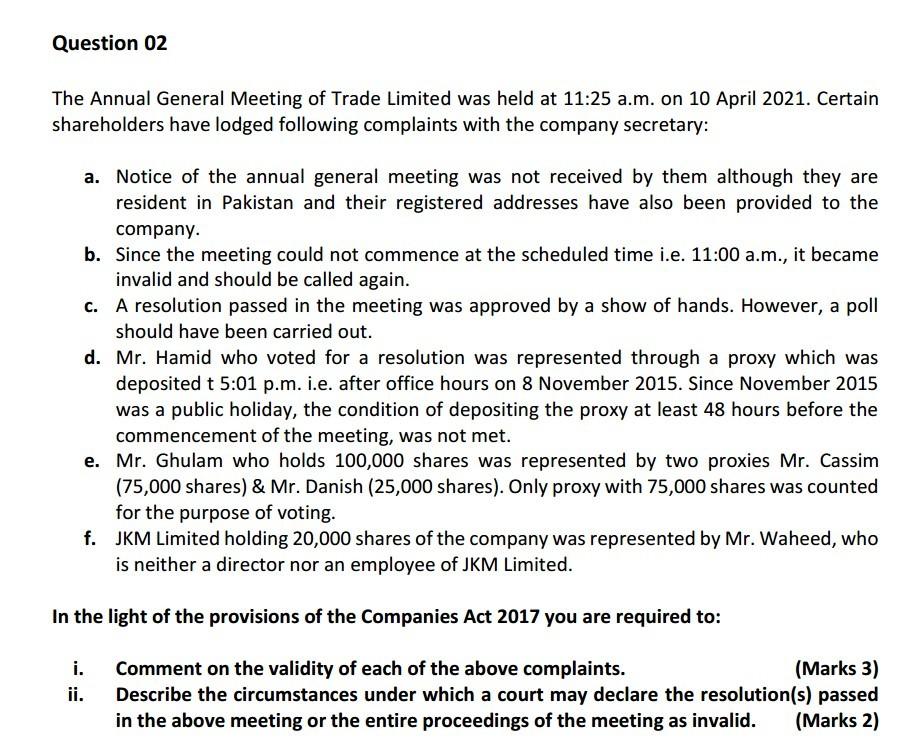 Question 02 The Annual General Meeting of Trade