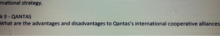 rnational strategy k 9 - QANTAS What are the