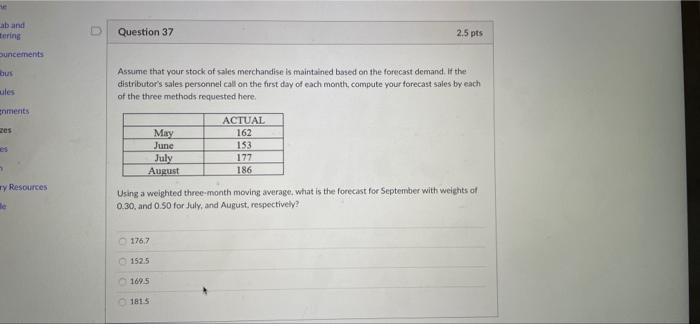 aband tering Question 37 2.5 pts Ouncements bus