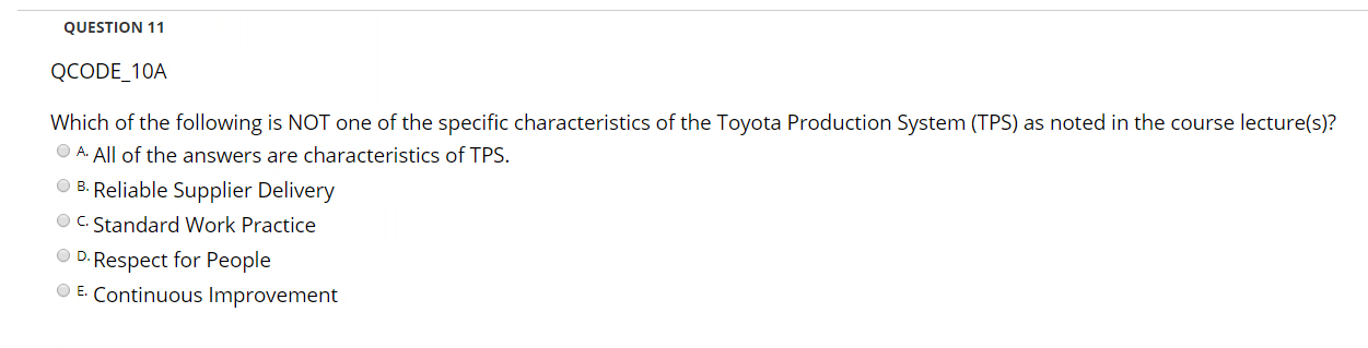 QUESTION 11 QCODE_10A Which of the following is