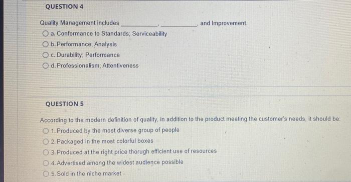 QUESTION 4 and Improvement Quality Management
