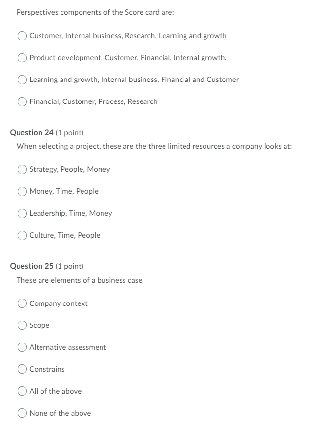 Perspectives components of the Score card are: